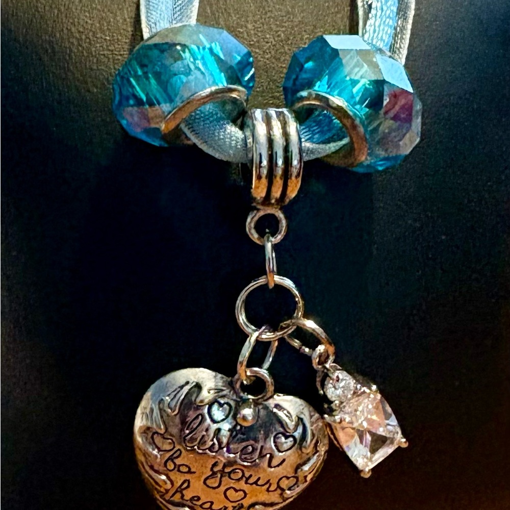 About A Girl Silver Heart Necklace with Blue Accents